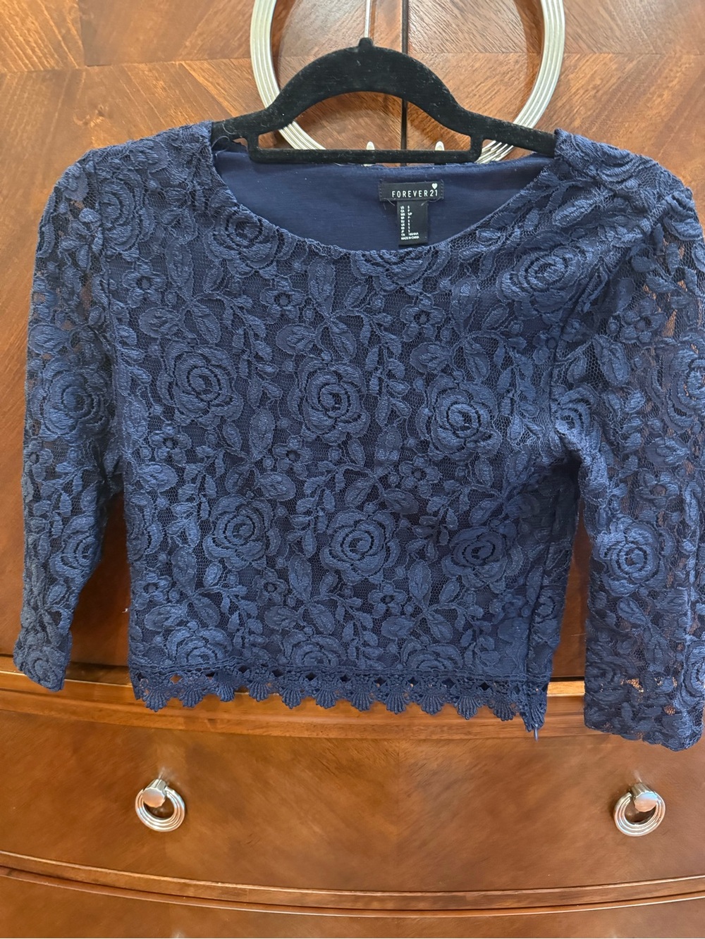Forever 21 Navy Floral Lace Crop Top